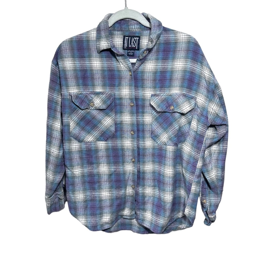 At Last New York Womens Sz S Plaid Flannel Long Sleeve Button Up Shirt Vintage